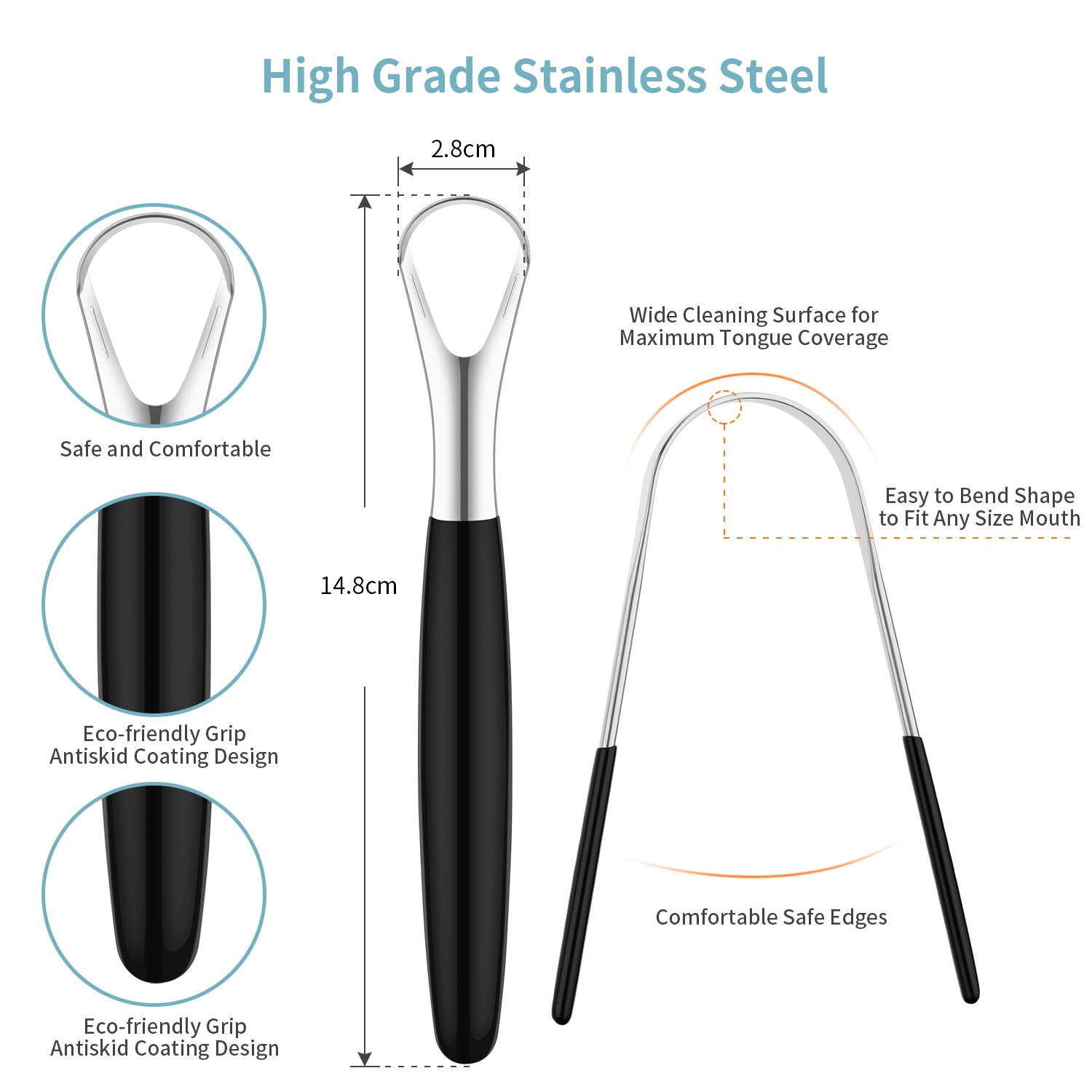 4Pcs Stainless Steel Tongue Scrapers Cleaners Reduce Bad Breath Oral Tongue Brushes Reusable Tongue Cleaning Tools & B2-699