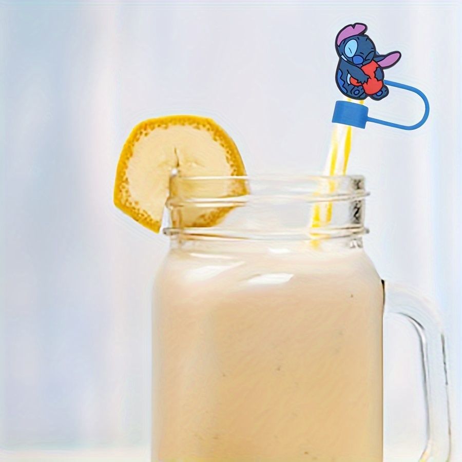 5pcs Whimsical Silicone Straw Toppers with Random Stitch Charms - Compatible with Stanley Tumbler Cups C-541