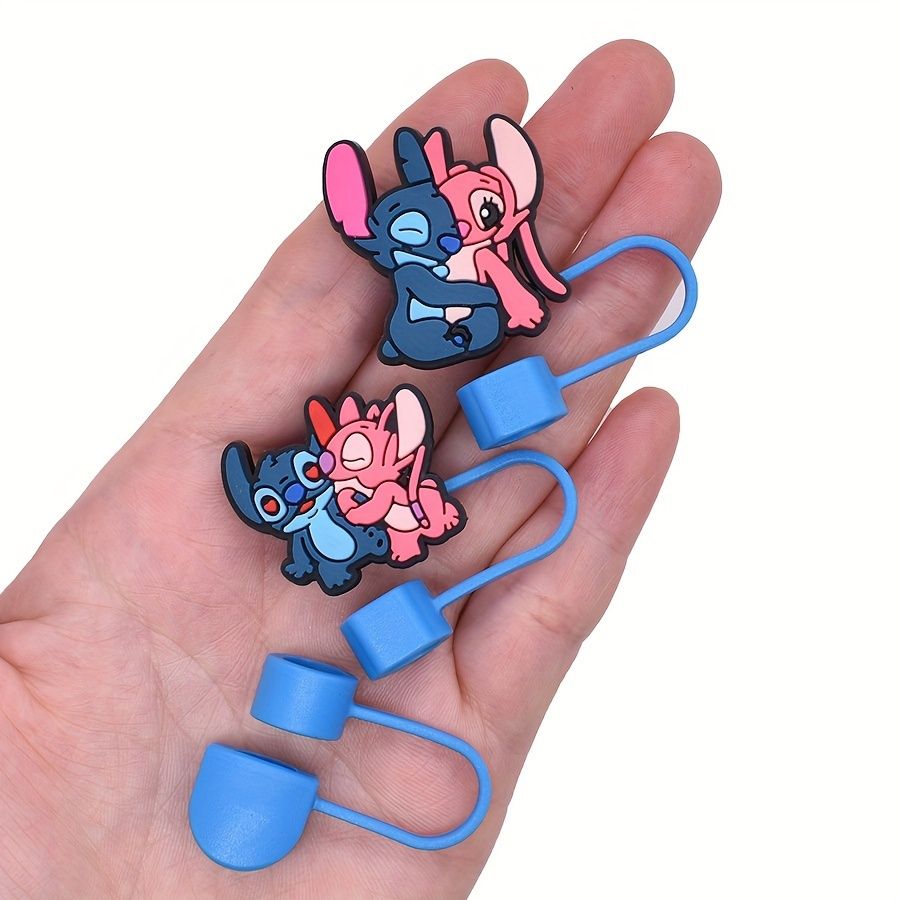 5pcs Whimsical Silicone Straw Toppers with Random Stitch Charms - Compatible with Stanley Tumbler Cups C-541
