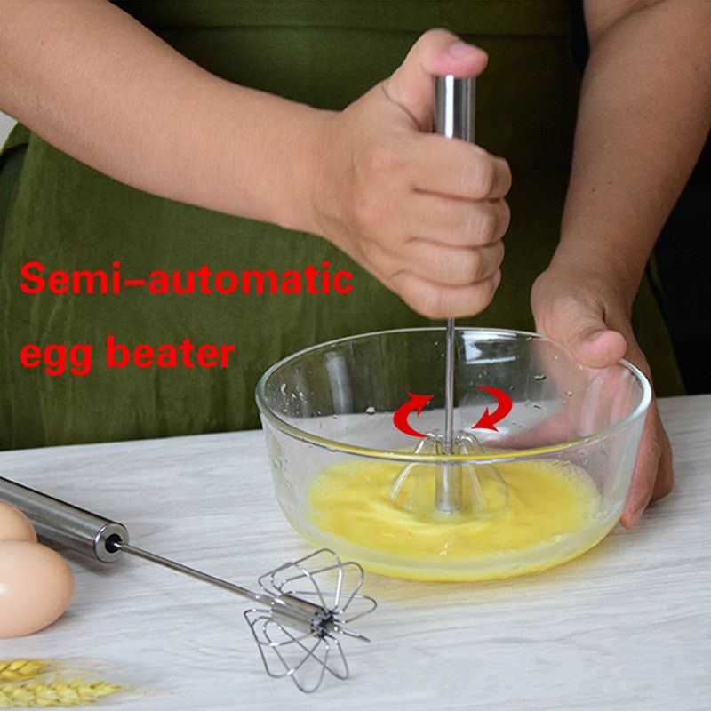 10-inch stainless steel semi-automatic kitchen cooking egg beater dough mixer hand-held cake baking tool J-147-1