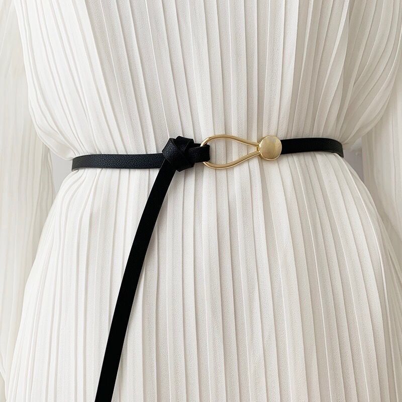 Fashion all-match Women Belts Thin Golden Buckle Strap For Dress Trousers Casual Black Ladies Female Designer Waistband & FZ-385