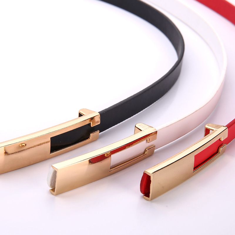 Metal Buckle Thin Belt Fashion Wild Women Leather Belt Black White Red Straps Waistband Female Dress Accessories &