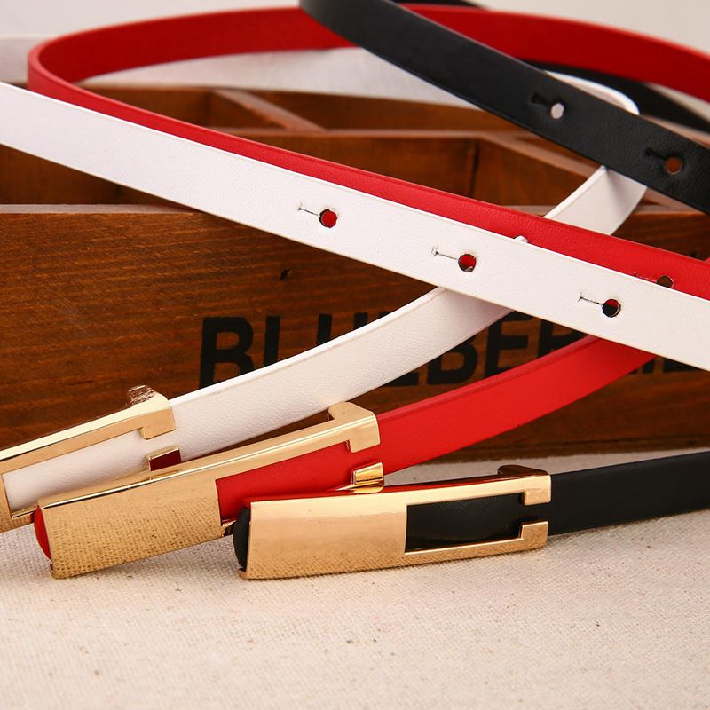 Metal Buckle Thin Belt Fashion Wild Women Leather Belt Black White Red Straps Waistband Female Dress Accessories &
