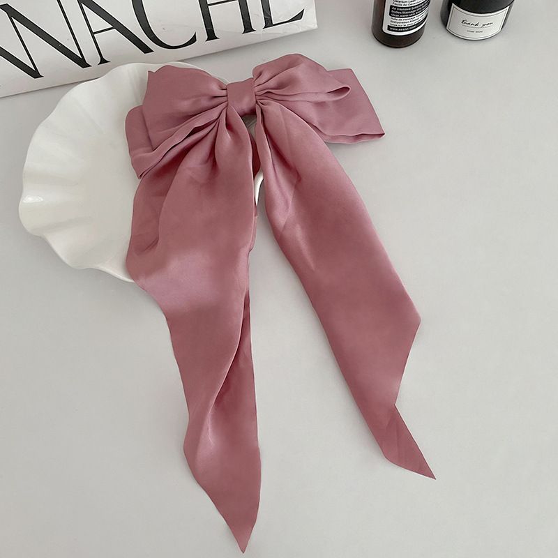 Elegant Bow Ribbon Hair Clip Fashion Simple Solid Satin Spring Clip Hair Pin Retro Headband with Clips Girls Hair Accessories C-320