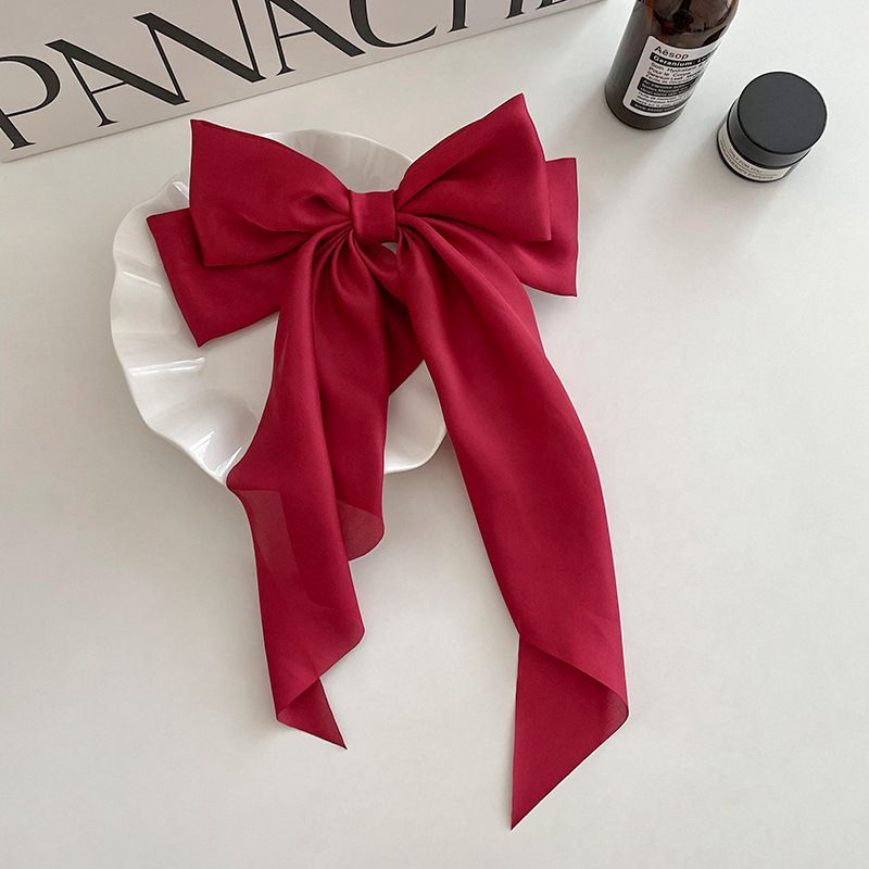 Elegant Bow Ribbon Hair Clip Fashion Simple Solid Satin Spring Clip Hair Pin Retro Headband with Clips Girls Hair Accessories C-320