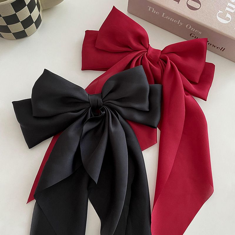 Elegant Bow Ribbon Hair Clip Fashion Simple Solid Satin Spring Clip Hair Pin Retro Headband with Clips Girls Hair Accessories C-320