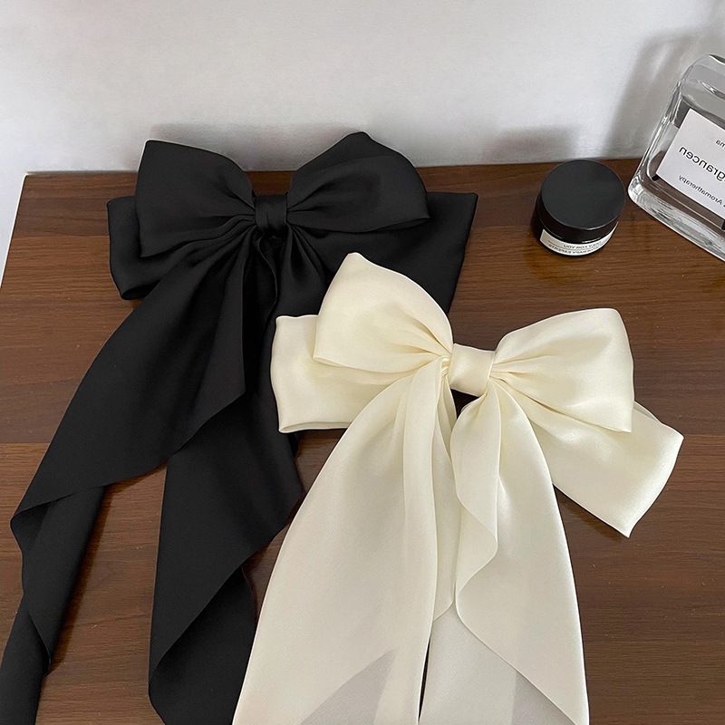 Elegant Bow Ribbon Hair Clip Fashion Simple Solid Satin Spring Clip Hair Pin Retro Headband with Clips Girls Hair Accessories C-320