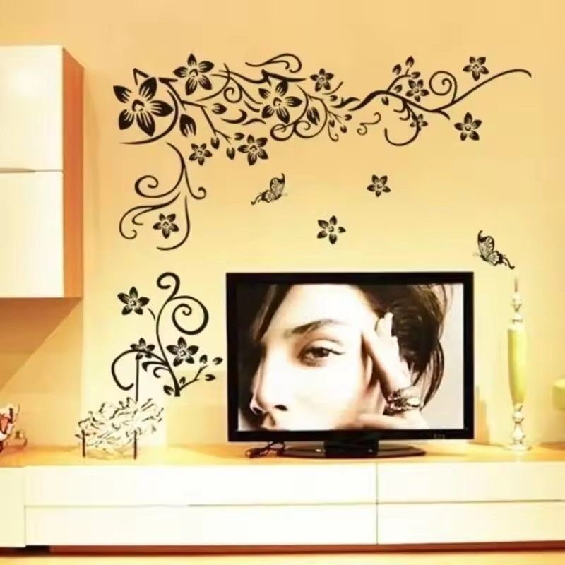 50*70CM explosion models black butterfly diagonal flower vine living room TV background decoration removable wall stickers