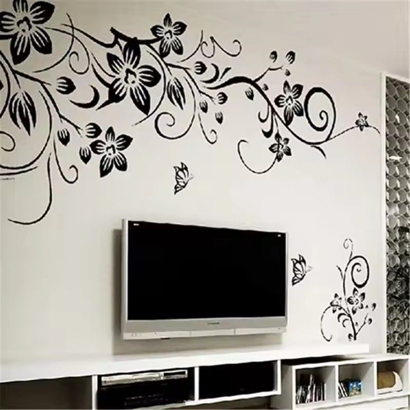 50*70CM explosion models black butterfly diagonal flower vine living room TV background decoration removable wall stickers