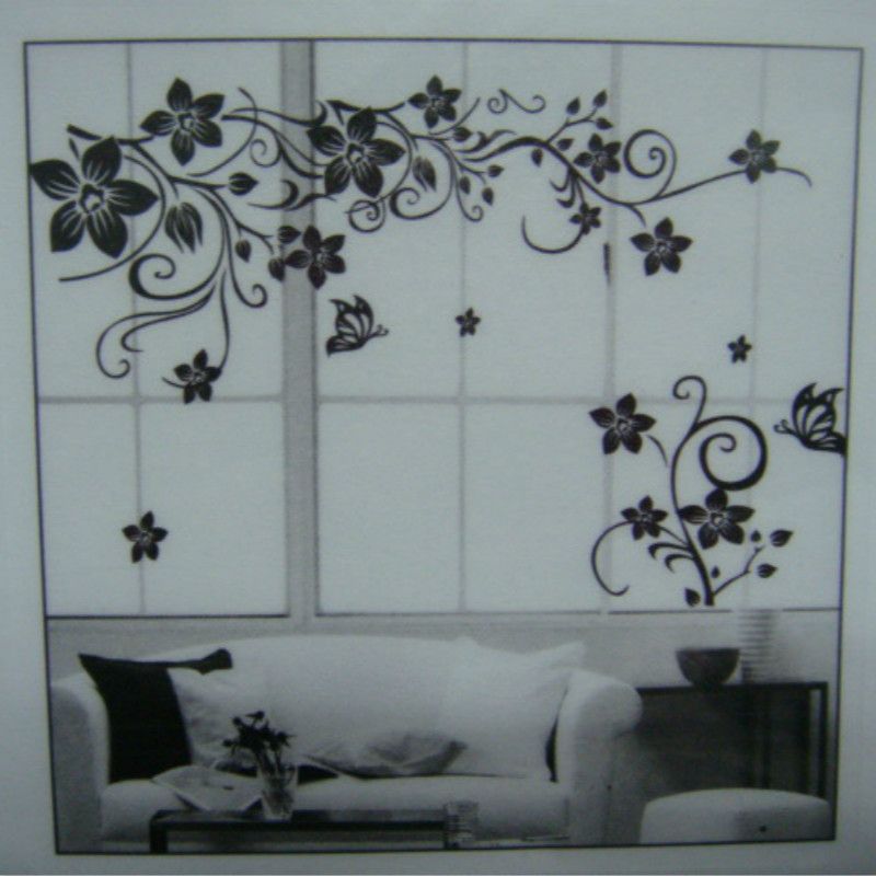 50*70CM explosion models black butterfly diagonal flower vine living room TV background decoration removable wall stickers