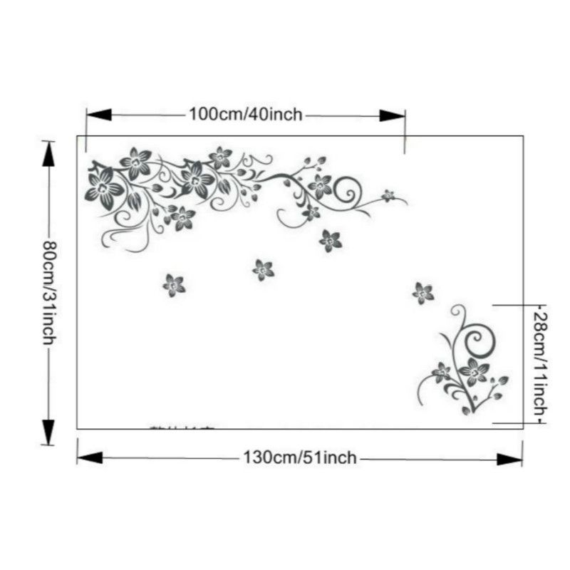 50*70CM explosion models black butterfly diagonal flower vine living room TV background decoration removable wall stickers