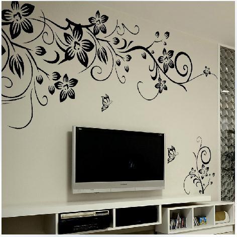 50*70CM explosion models black butterfly diagonal flower vine living room TV background decoration removable wall stickers