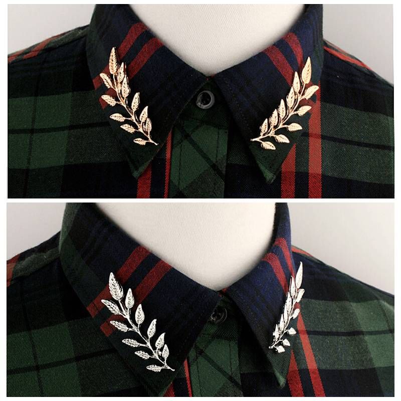 1 Pair Fashion Brooch Jewelry Exquisite Leaf Pins Brooches For Women Leaves Large Brooch Pins Gold Silver Plant Broche Collar A-27