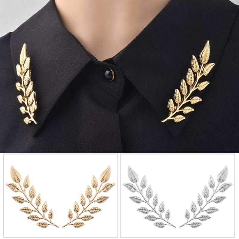 1 Pair Fashion Brooch Jewelry Exquisite Leaf Pins Brooches For Women Leaves Large Brooch Pins Gold Silver Plant Broche Collar A-27