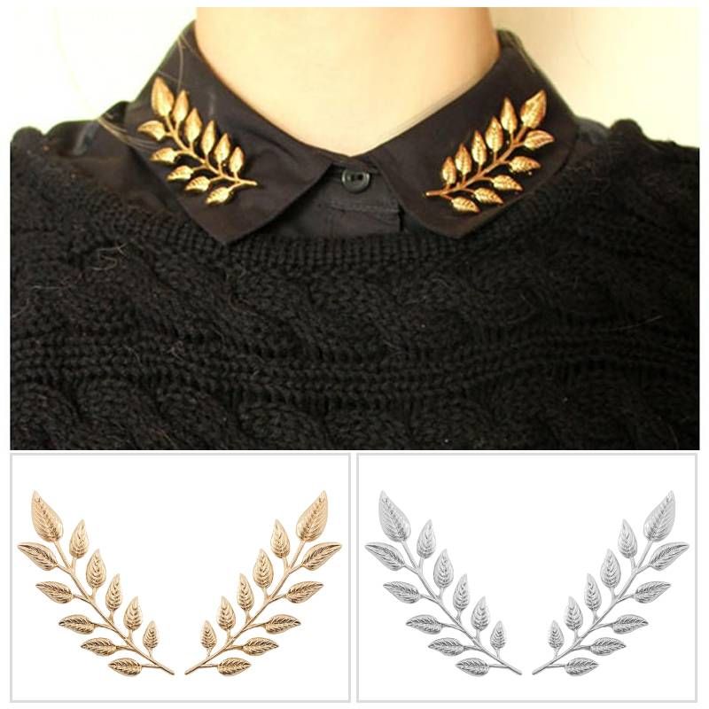 1 Pair Fashion Brooch Jewelry Exquisite Leaf Pins Brooches For Women Leaves Large Brooch Pins Gold Silver Plant Broche Collar A-27