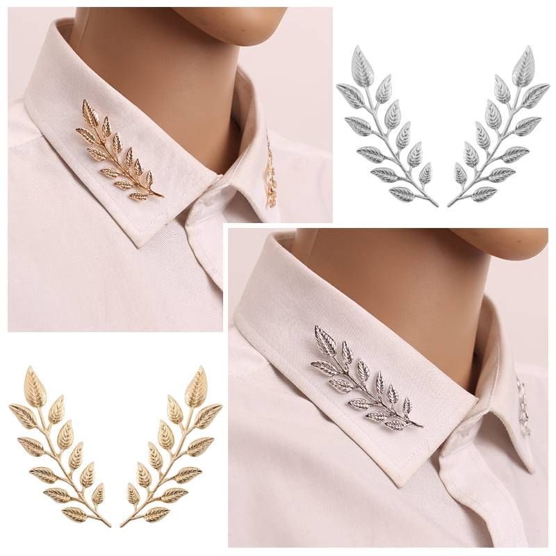 1 Pair Fashion Brooch Jewelry Exquisite Leaf Pins Brooches For Women Leaves Large Brooch Pins Gold Silver Plant Broche Collar A-27