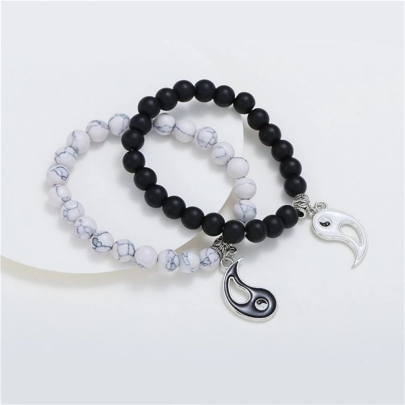2pc Pendant Stone Beads Couple Bracelets For Women Mens Magnet Attraction Paired Bracelets Charming Lover Strand Bead Bangle A-1967