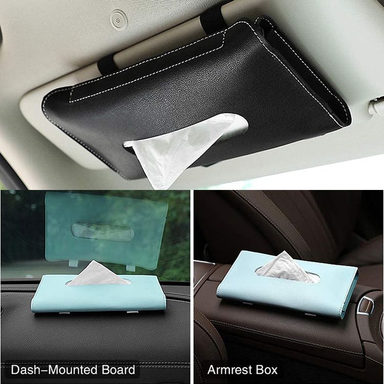 1pc Car Sun Visor Hanging Tissue Boxes PU Leather Car Tissue Boxes Holder Auto Interior Storage Car Decoration Decor Accessories  C-383