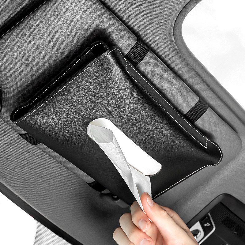 1pc Car Sun Visor Hanging Tissue Boxes PU Leather Car Tissue Boxes Holder Auto Interior Storage Car Decoration Decor Accessories  C-383