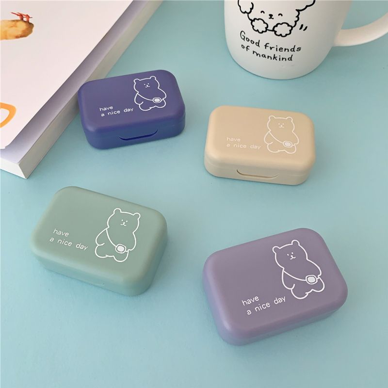 Cute Portable Small Backpack Bear Eye Contacts with Mirror Contact Lens Case Colored Lenses Container Box for Party Travel Set C-305