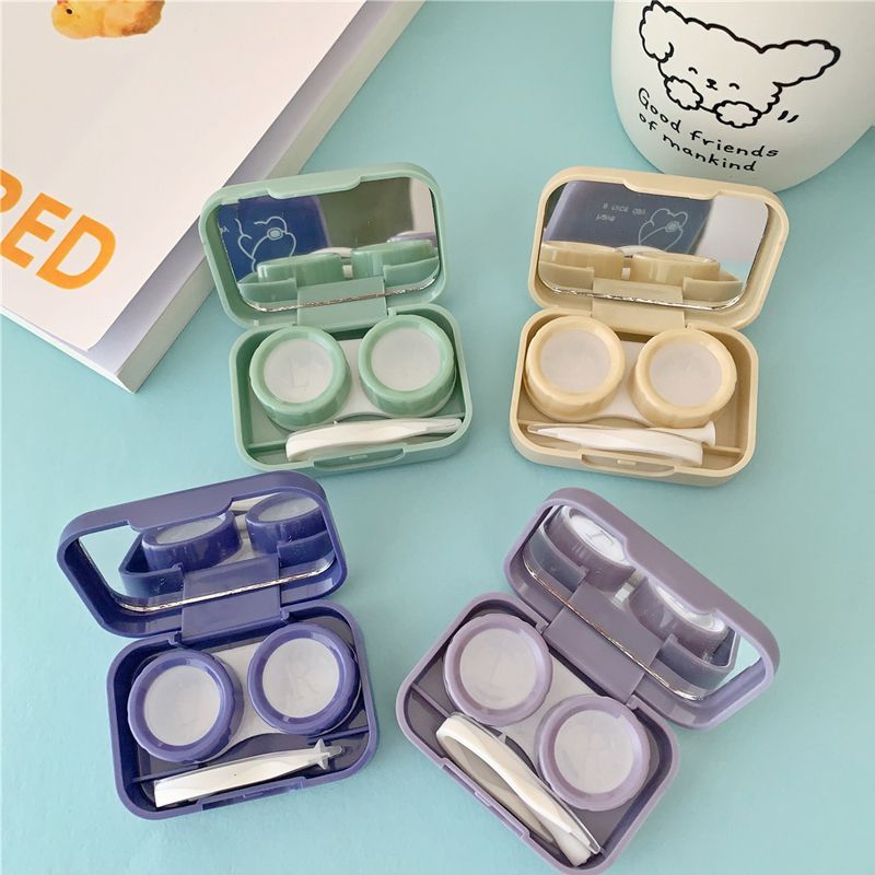Cute Portable Small Backpack Bear Eye Contacts with Mirror Contact Lens Case Colored Lenses Container Box for Party Travel Set C-305