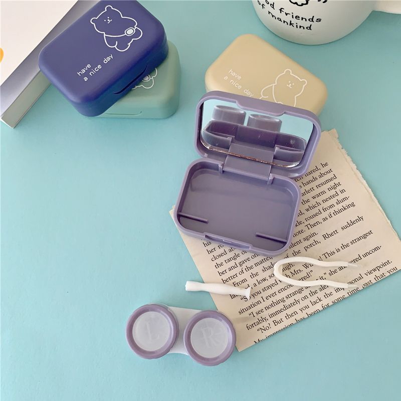 Cute Portable Small Backpack Bear Eye Contacts with Mirror Contact Lens Case Colored Lenses Container Box for Party Travel Set C-305