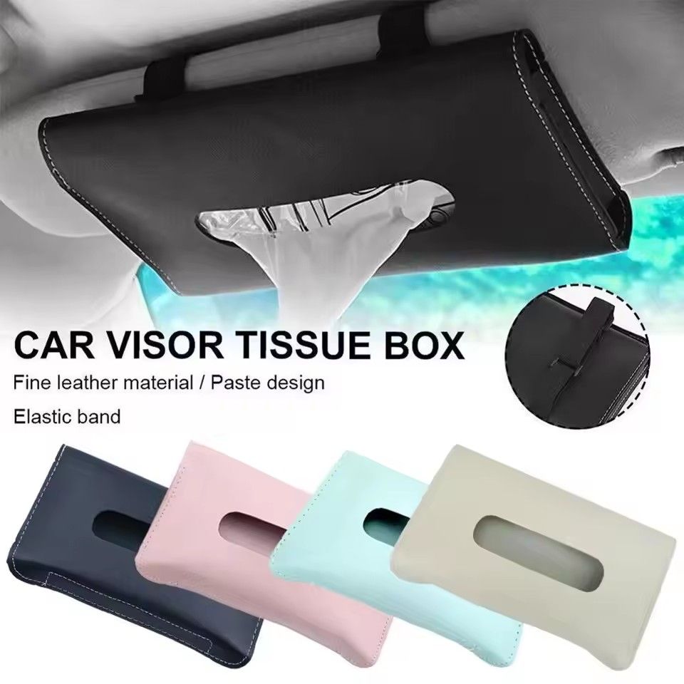 1pc Car Sun Visor Hanging Tissue Boxes PU Leather Car Tissue Boxes Holder Auto Interior Storage Car Decoration Decor Accessories  C-383