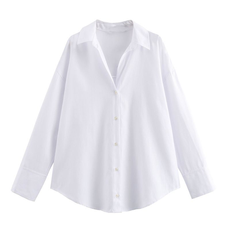 TRAF Women Fashion Spring Cotton Oxford Long Sleeve Single-breasted Lapel Blouse Street Clothing Shirt Chic Ladies Tops Mujer