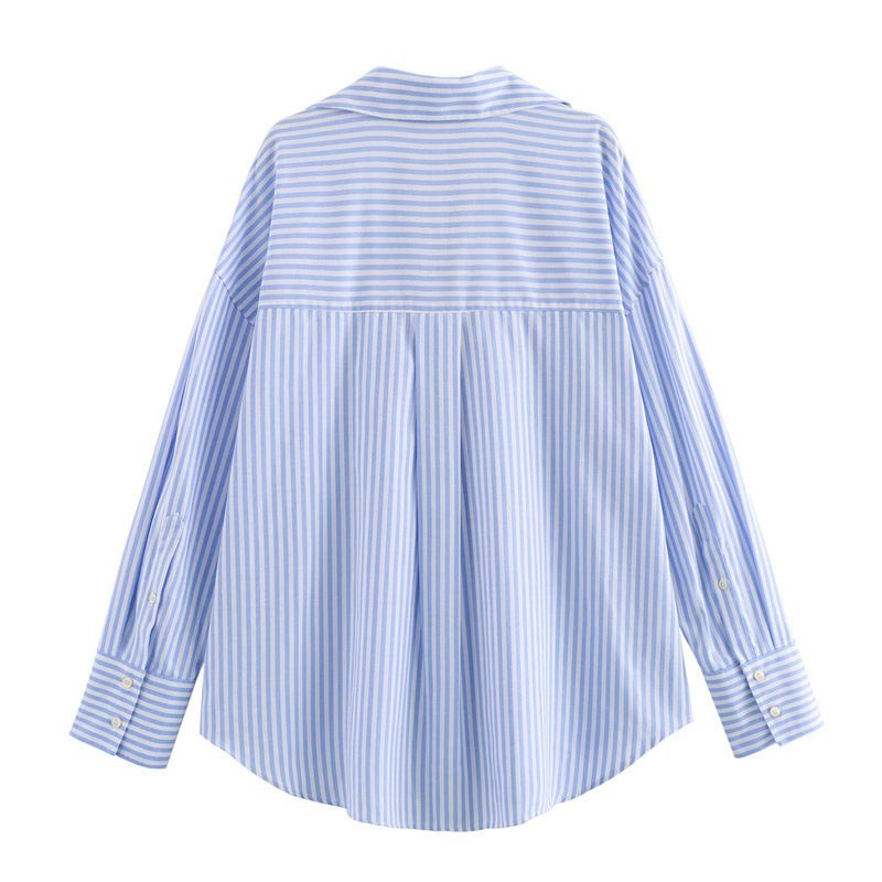 TRAF Women Fashion Spring Cotton Oxford Long Sleeve Single-breasted Lapel Blouse Street Clothing Shirt Chic Ladies Tops Mujer