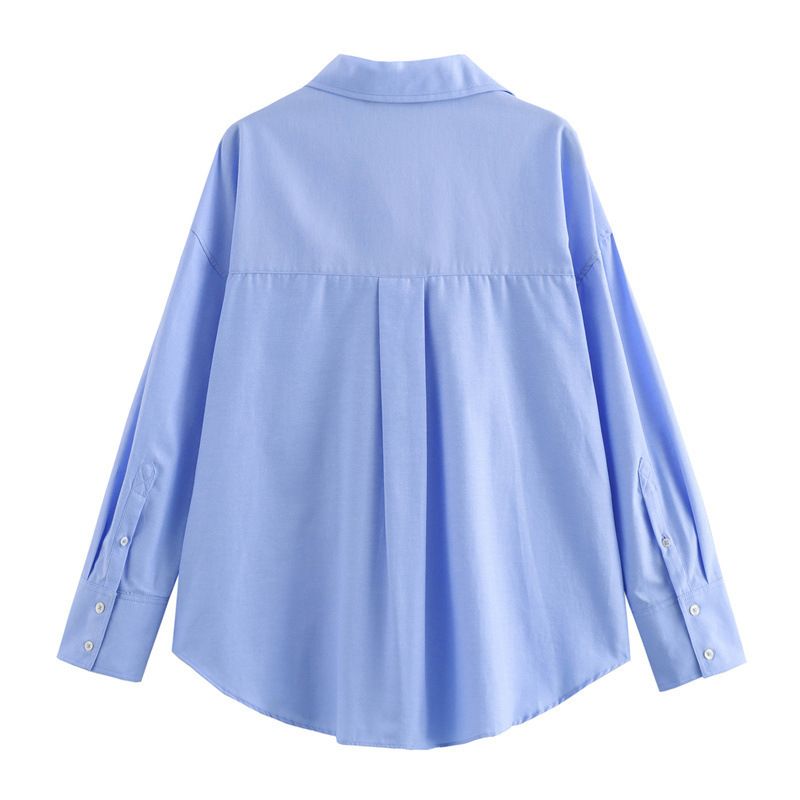 TRAF Women Fashion Spring Cotton Oxford Long Sleeve Single-breasted Lapel Blouse Street Clothing Shirt Chic Ladies Tops Mujer