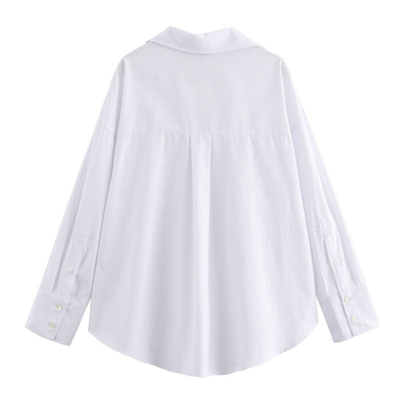 TRAF Women Fashion Spring Cotton Oxford Long Sleeve Single-breasted Lapel Blouse Street Clothing Shirt Chic Ladies Tops Mujer