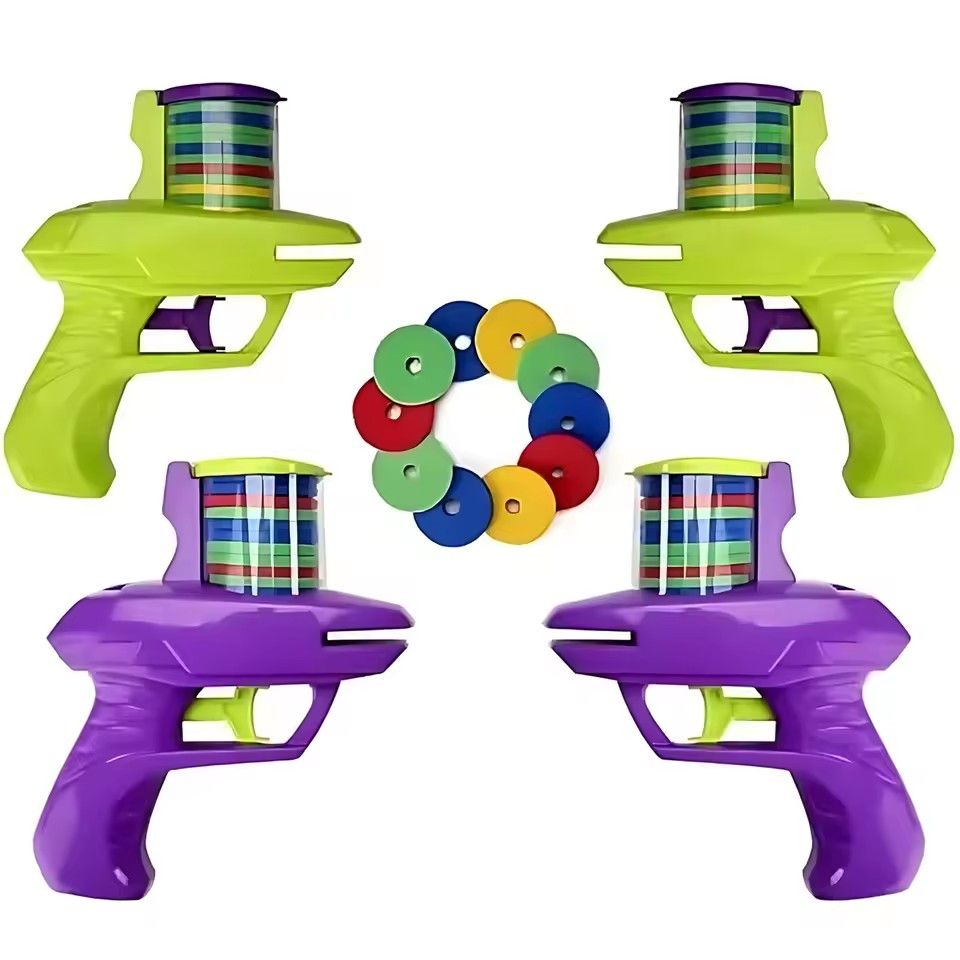 Kids Outdoor Game Foam Disc Gun Toy Flying Disc Shooting Launcher Gun Double Parent-child Interactive Children Toy