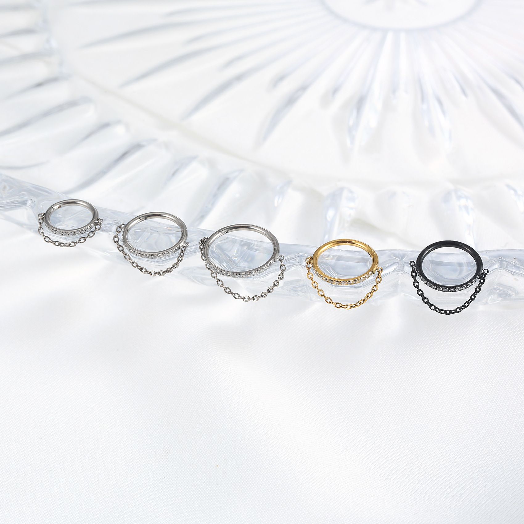 F136 Titanium Hinge Segment Nose piercing Welding Chain CZ Septum Ring Women Cartilage Earrings Tragus Jewelry 16g Accessories