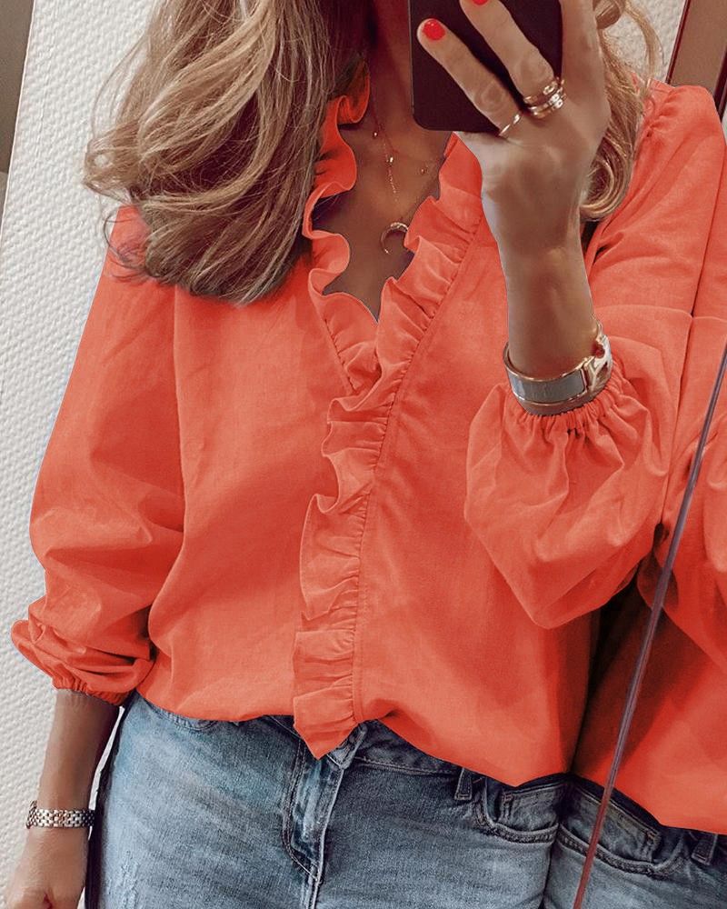 2024 Vintage Ruffles Women Blouses Autumn Long Sleeve Office Lady Elegant Tops Cotton Casual Tops V-neck Shirt Clothing