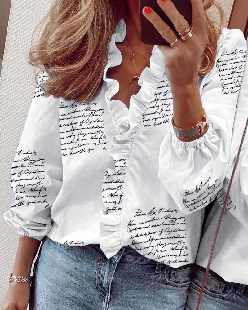 2024 Vintage Ruffles Women Blouses Autumn Long Sleeve Office Lady Elegant Tops Cotton Casual Tops V-neck Shirt Clothing