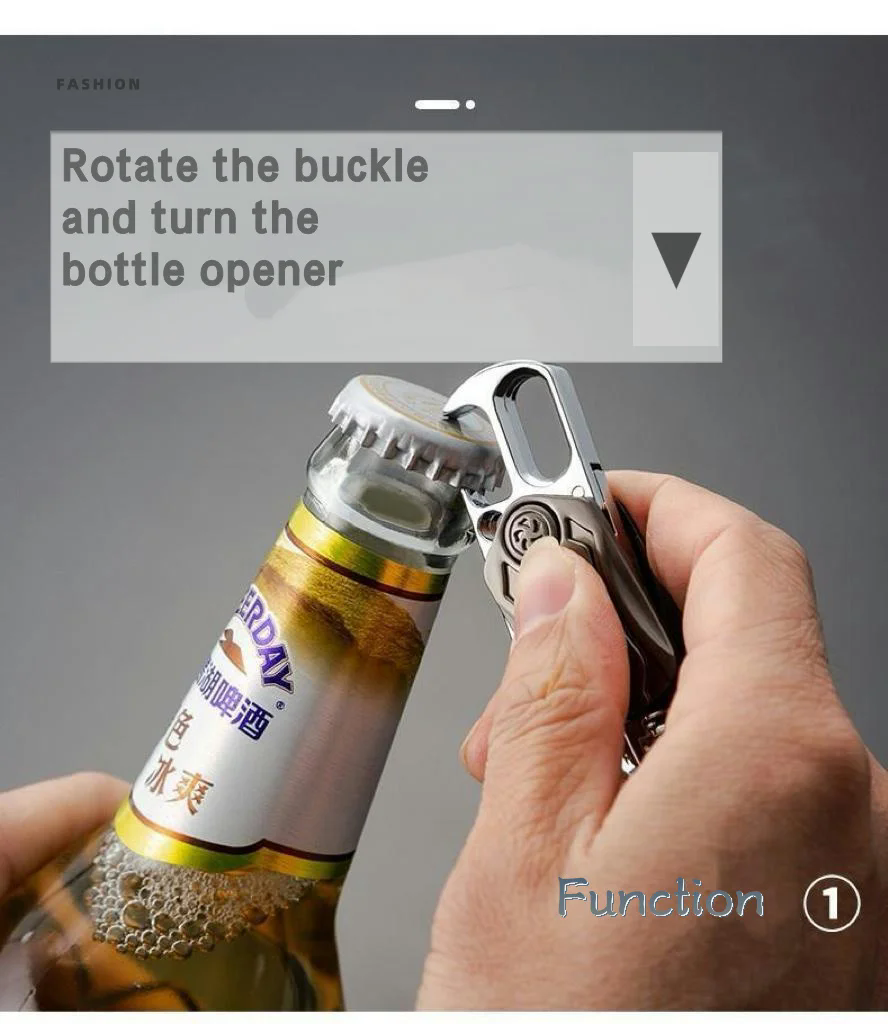 1pc Multifunctional Keychain Classic Men Mini Fingertip Spinner With Bottle Open Metal Key Ring Foldable Car Key Holder Gift KeyringA-1962