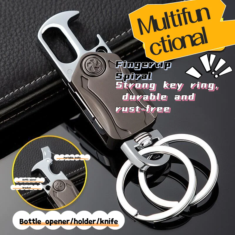 1pc Multifunctional Keychain Classic Men Mini Fingertip Spinner With Bottle Open Metal Key Ring Foldable Car Key Holder Gift KeyringA-1962