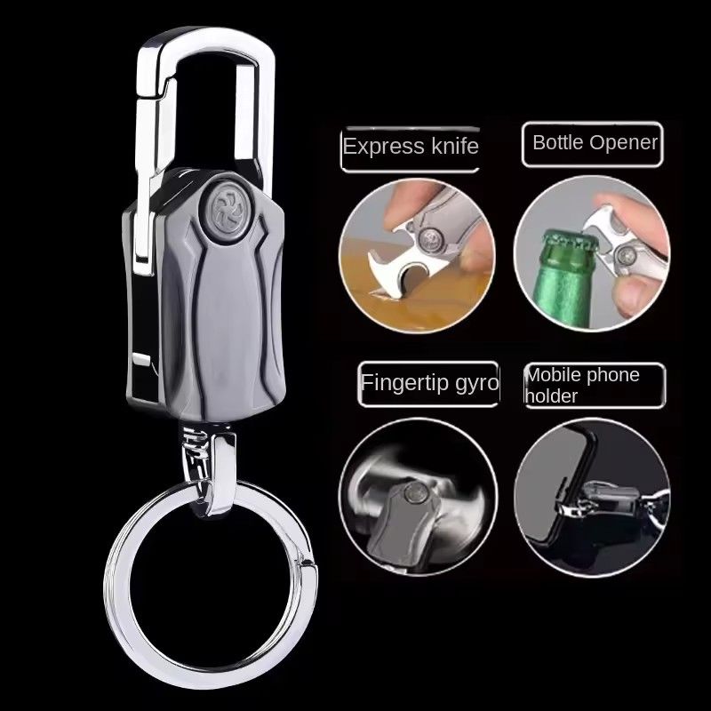 1pc Multifunctional Keychain Classic Men Mini Fingertip Spinner With Bottle Open Metal Key Ring Foldable Car Key Holder Gift KeyringA-1962