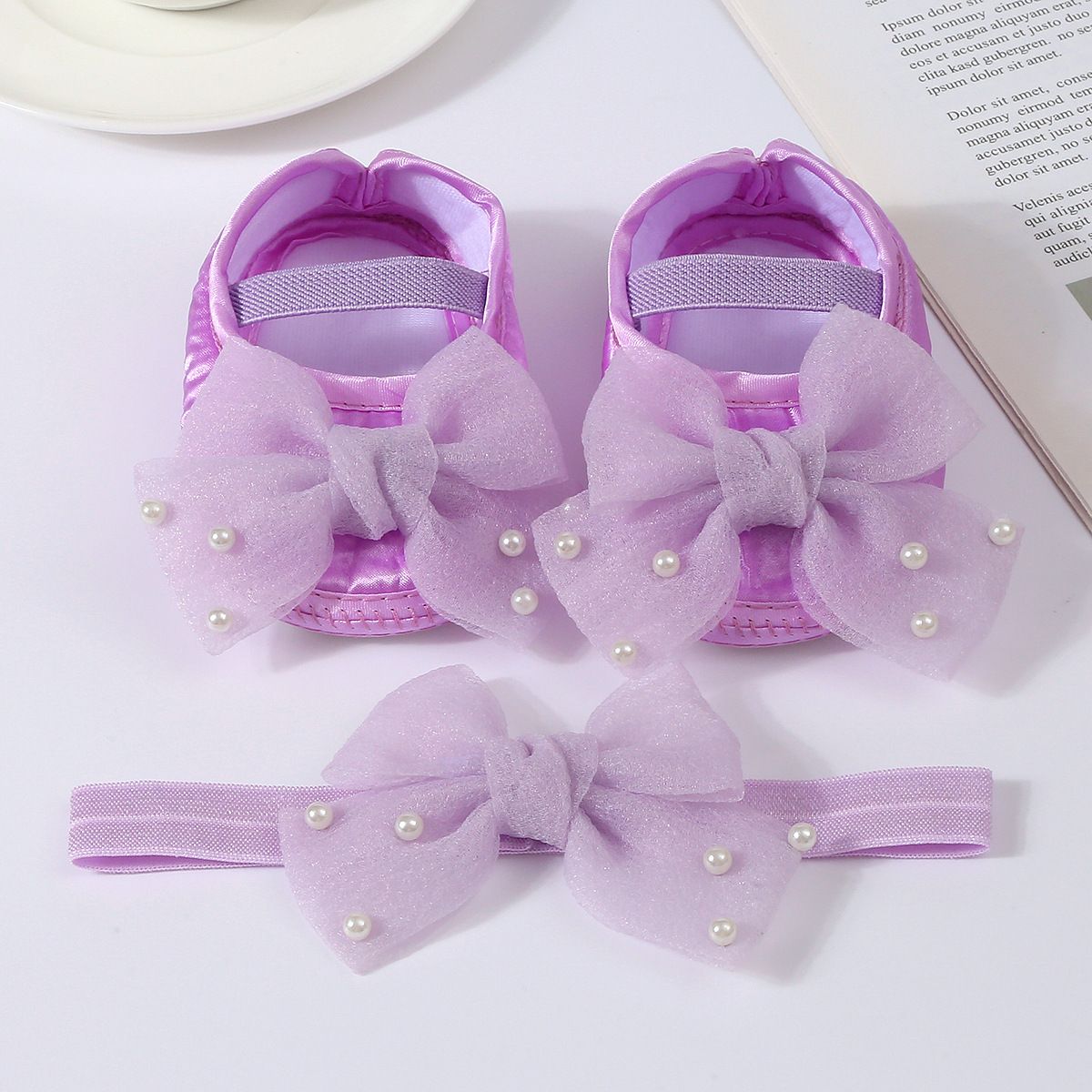 0-18months Baby Girls Shoes And Headband Soft Sole Non-Slip Pearl Flower Princess Wedding Dress Crib Shoes For Newborn Girls