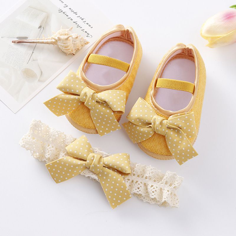 Newborn Baby Shoes Baptism White Bowknot Baby Girl Lace Shoes Headband Set Toddler Prewalker Cute Baby Soft Shoes for