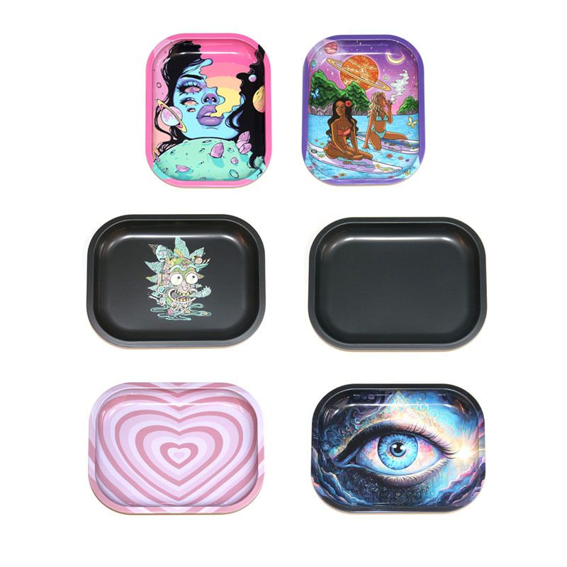 Various Pattern Designs Rolling Tray 18*14CM Tobacco Metal Cigarette Smoking Accessories Herb Tinplate Plate Grinder Tools