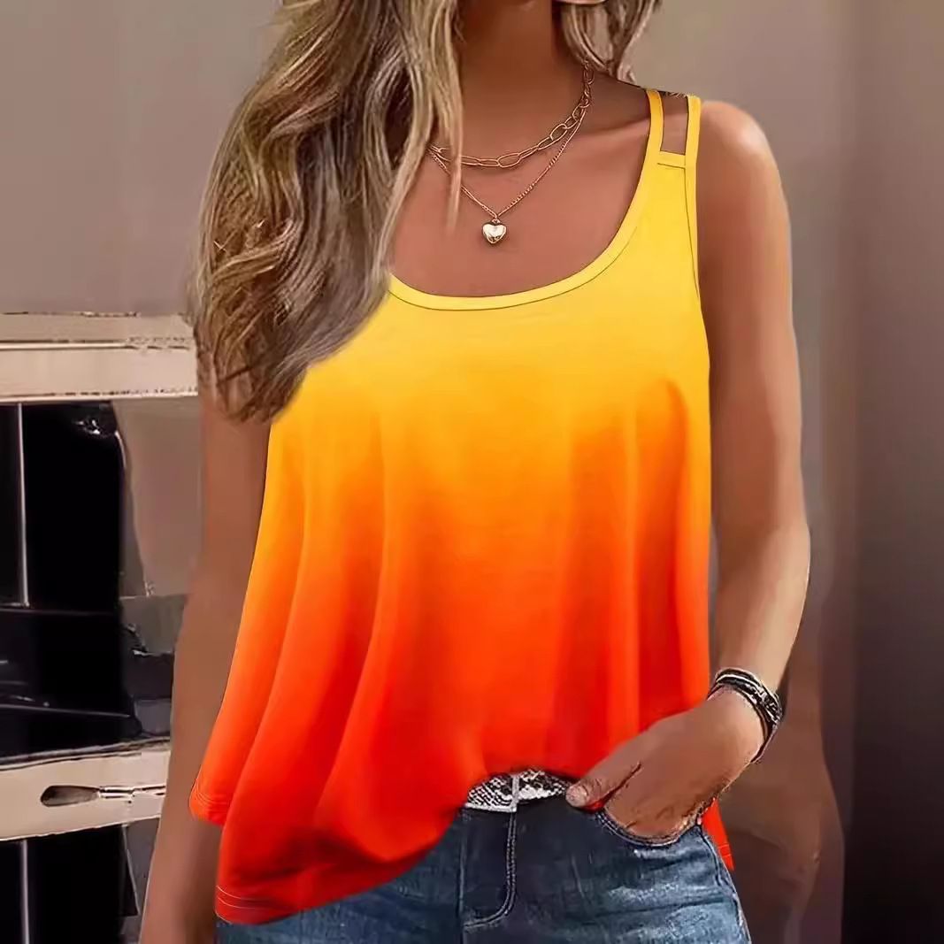 Plus Size Ombre Cut Out Cami Top Casual Crew Neck Sleeveless Top For Summer Women's Plus Size Clothing