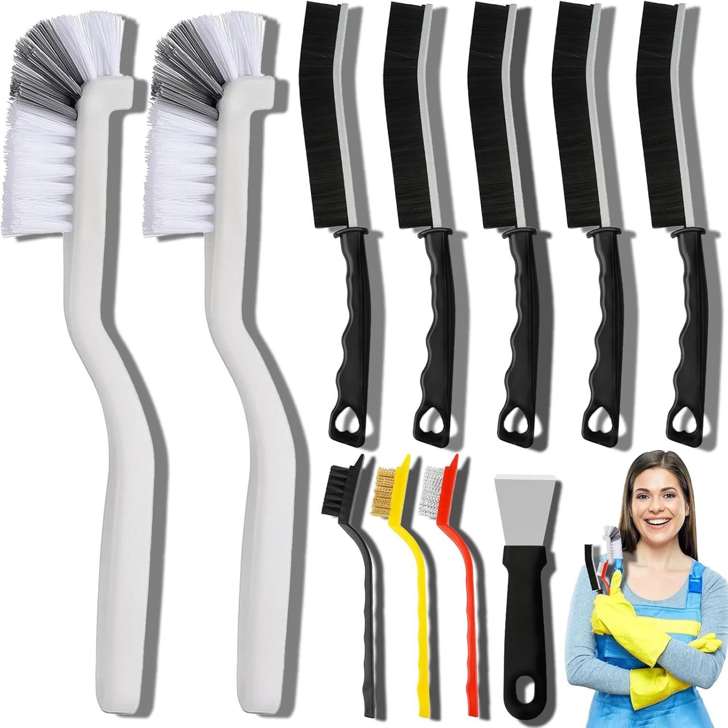 11Pcs Hard Bristle Crevice Cleaning Brush Set Deep Clean Strong Decontamination Stove Rust Remover Long/narrow Design