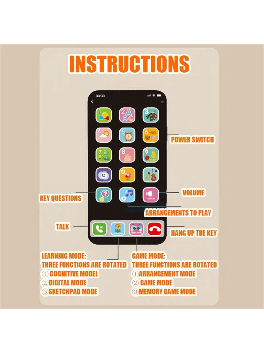 Children Simulation Music Touch Screen Phone Baby English Education Cognitive Phone Intelligent Multi-Functional Toy Model