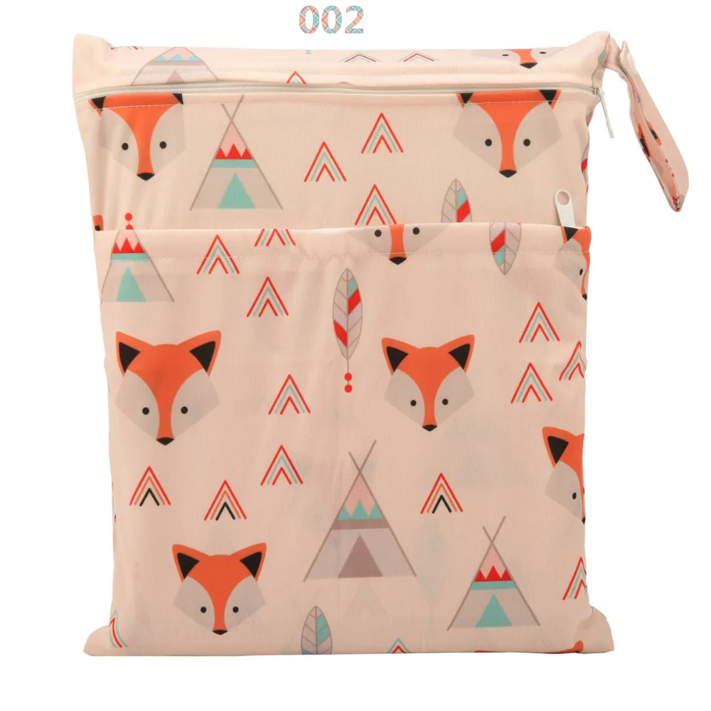 [Sigzagor]Wet Dry Bag With Two Zippered For Baby Diapers Nappies Waterproof Reusable 36cmx29cm