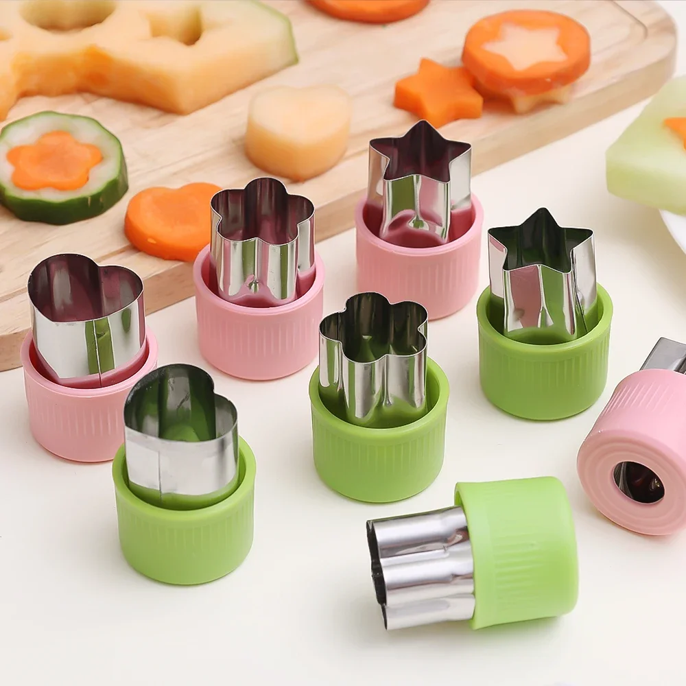3PCS Vegetables Fruit Embossing Cutting Mold New Star Heart Flower Shape Stainless Steel Cutter Plastic Handle Kitchen Gadgets