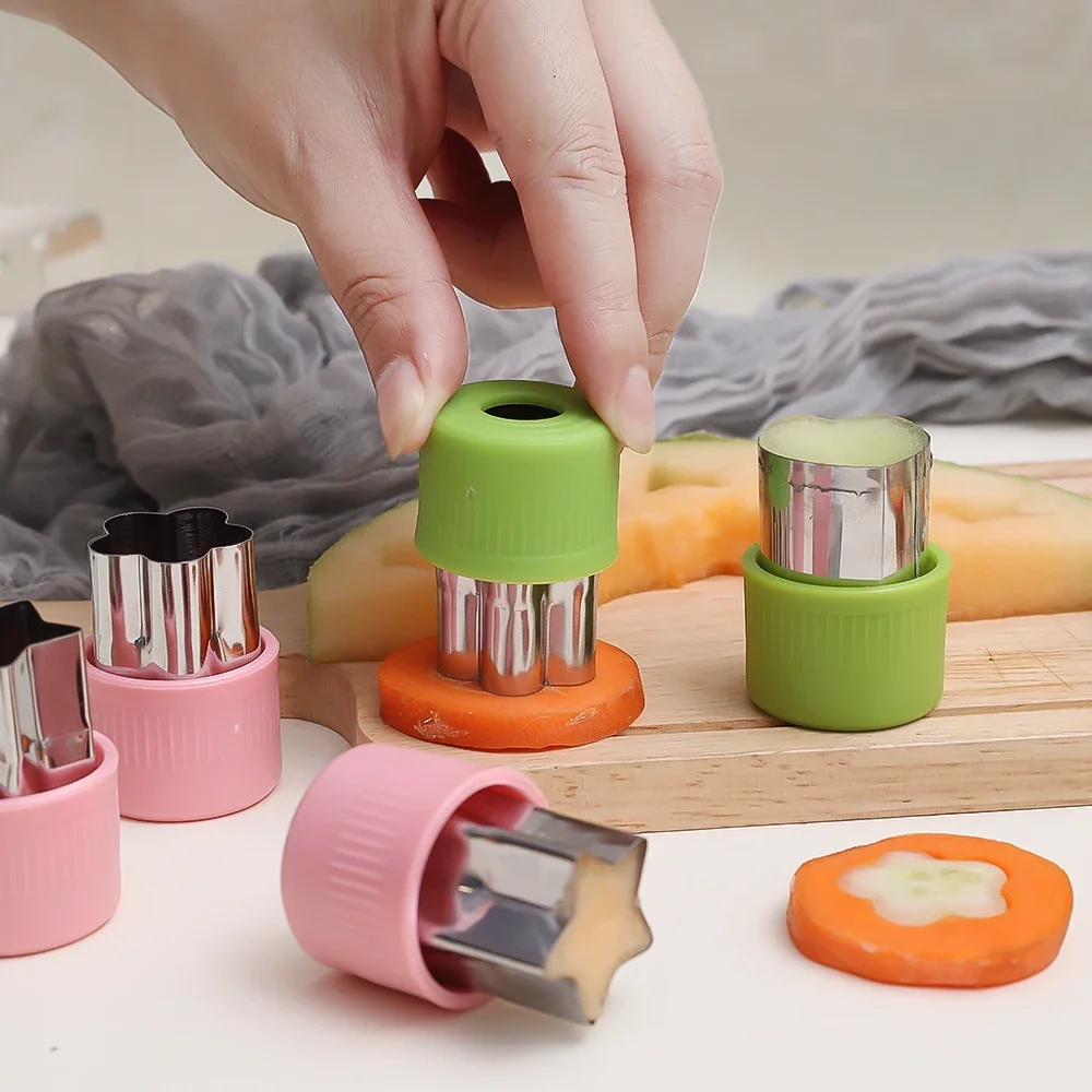 3PCS Vegetables Fruit Embossing Cutting Mold New Star Heart Flower Shape Stainless Steel Cutter Plastic Handle Kitchen Gadgets