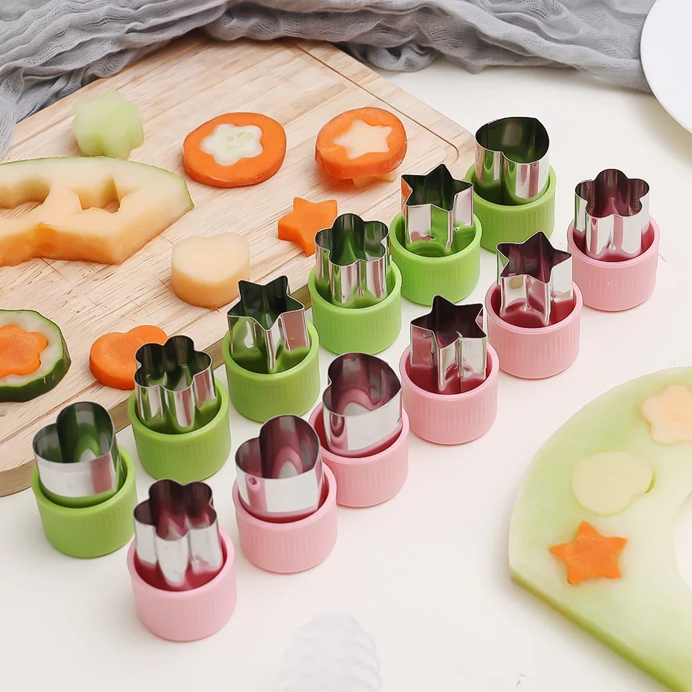 3PCS Vegetables Fruit Embossing Cutting Mold New Star Heart Flower Shape Stainless Steel Cutter Plastic Handle Kitchen Gadgets