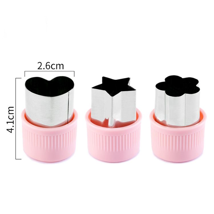 3PCS Vegetables Fruit Embossing Cutting Mold New Star Heart Flower Shape Stainless Steel Cutter Plastic Handle Kitchen Gadgets