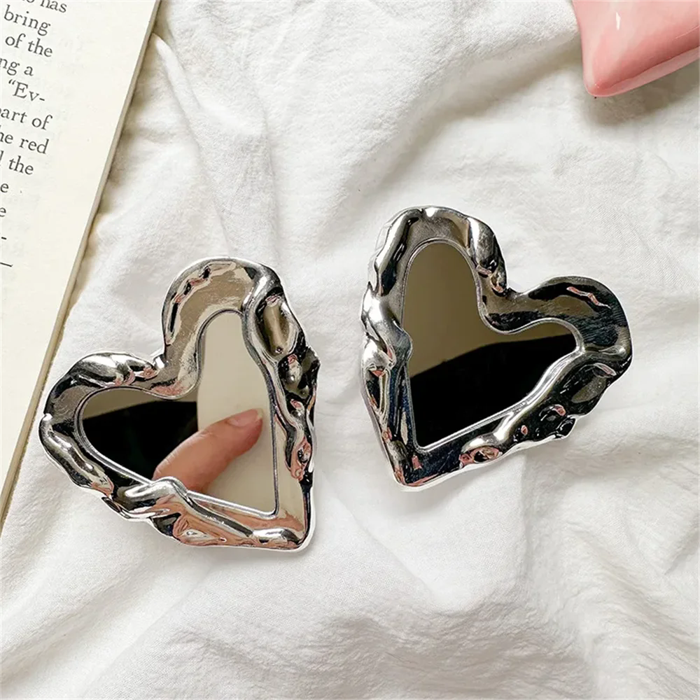 INS Korea Silver Heart Grip Tok Mirror Luxurious Finger Holder Griptok Mobile Stand  Cellphone Support Smart phone Accessories